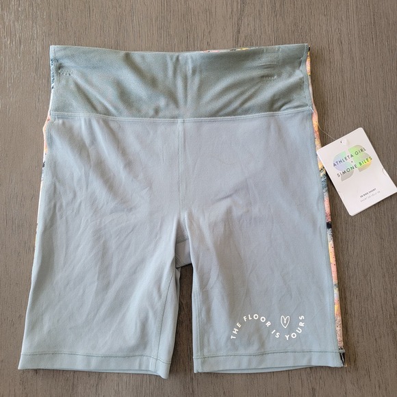 NWT Athleta Girl‎ X Simone Biles Bike Shorts Brushstroke Multi Girls Size XXL/16 - Picture 1 of 15